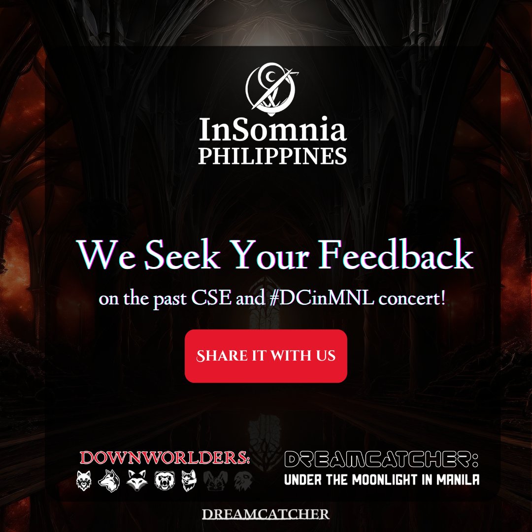 Hi InSomnias! The ISPH team strives to serve you better as a PH fanbase for #Dreamcatcher. So, we would like to ask for some of your time to answer our feedback forms. We hope for your honest review to help us grow more. Thank you, InSomnias! forms.gle/pwJgwp4Jji6dV1…