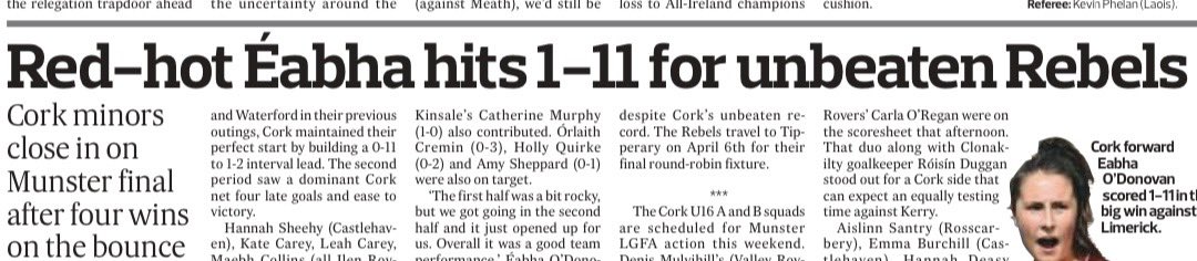 👩‍💻READ this week’s @SouthernStarIRL @WestCorkSport for 🔴My latest @CorkLGFA minor, U16A and U16B #lgfa inter-county article. #Corklgfa minors defeat @LKLadiesGaelic and #Cork U16A and B’s gear up for @kerryladiesfoot. ⚪️ Roundup from the opening rounds of the 2024 #CorkLGFA