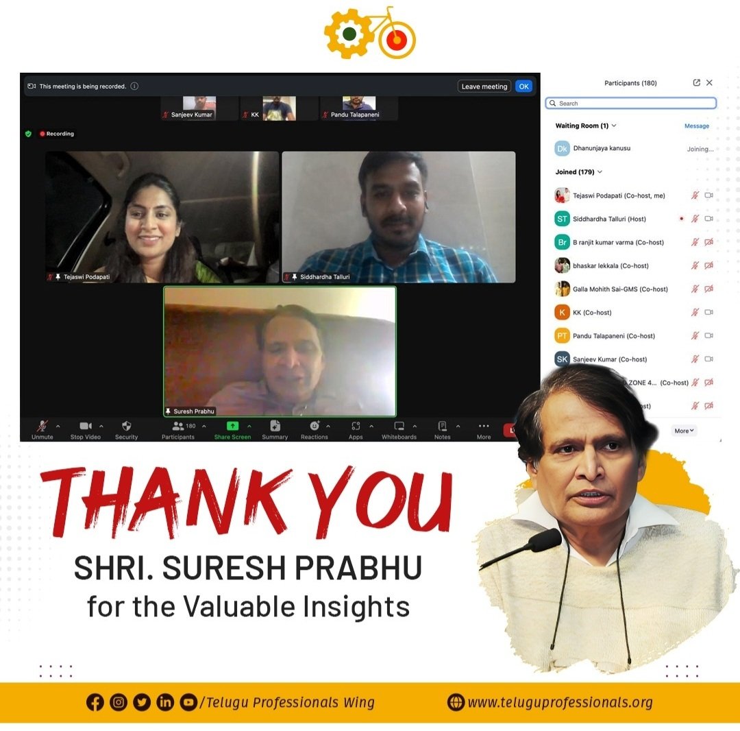 Had an insightful Zoom session with @sureshpprabhu Garu discussing policies, politics, and leadership. Engaging conversations on Atal Ji, @narendramodi, and @ncbn. Grateful for the enriching insights. Looking forward to more! #Leadership #PolicyDiscussion  @naralokesh
