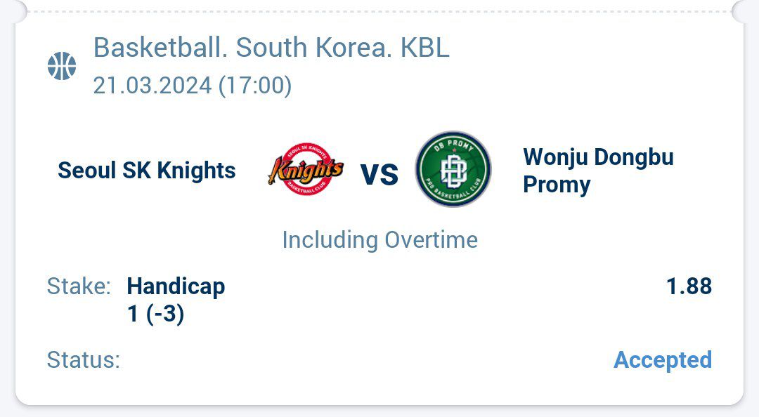 RazePicks's tweet photo. #KBL Straight Play. 🍀
Seoul SK Knights -3 (2u)
#GamblingX #KBLPicks https://t.co/jWPIgJsL6y
