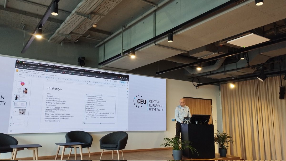 Day 2 of the @opensocietyuniv #OpenAccess Summit ar @ceu, Vienna Discussing the challenges to the adoption of #OER with David Ernst