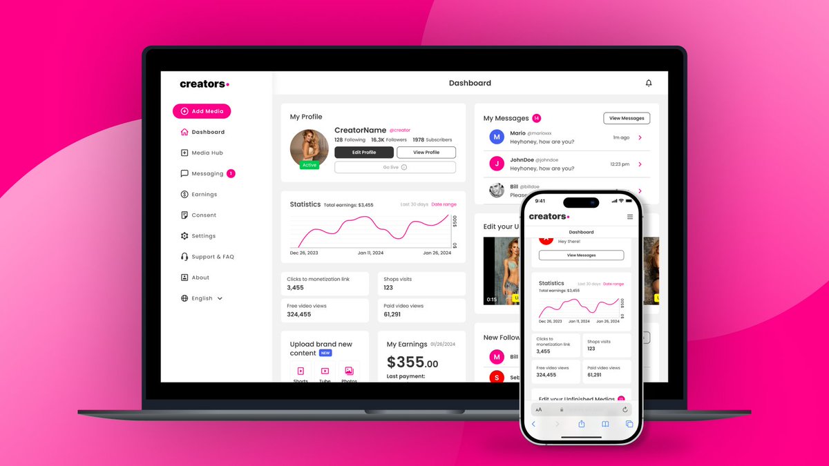Unlock the power of your online presence with our NEW dashboard feature! 🚀 

Introducing new dashboard feature designed just for YOU. Get ready to dive deep into your earnings, track your content performance, and track your growing follower base. 📈💰