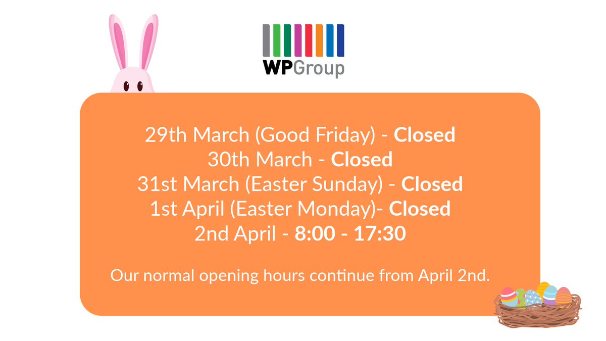 As the Easter festivities draw near, we recommend placing your fuel orders in advance of the Easter break.

Please call us on 0800 980 6172 to place your orders or email us at enquiries@thewp-group.co.uk for more information.

#HappyEaster #FuelSupplier #CustomerService