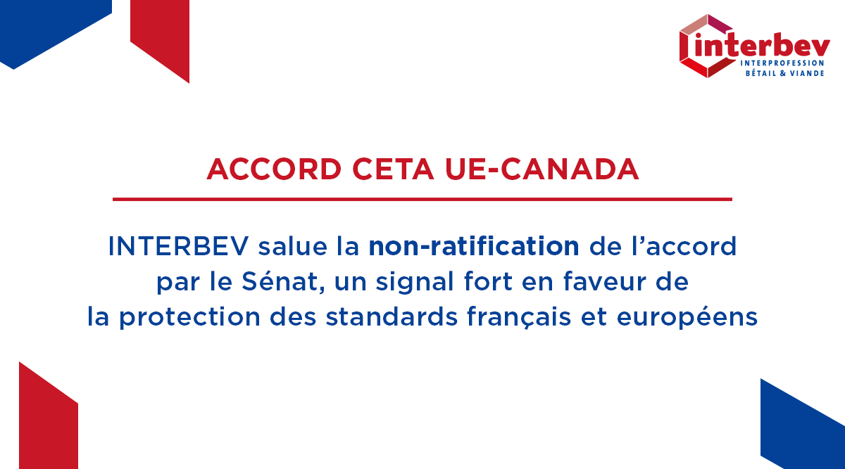 Le @Senat a voté contre l’accord #CETA 🇪🇺🇨🇦 (211 contre / 44 pour). C'est une première victoire ! Cette décision, saluée par INTERBEV, est un signal fort envoyé en faveur de la protection des standards français et européens, dont les normes sanitaires, environnementales et de…