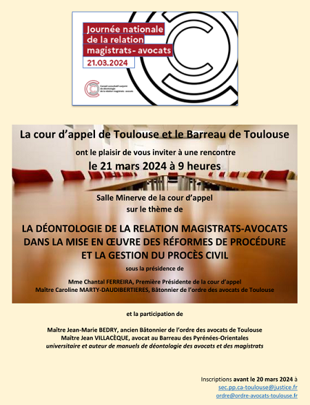 ppcaToulouse's tweet photo. 21 mars 2024 : La cour d’appel et le Barreau de Toulouse ont eu plaisir à organiser conjointement la première réunion relative à la déontologie de la relation magistrats – avocats dans la mise en œuvre des réformes de procédure et la gestion du procès civil https://t.co/3axBfXr3j9