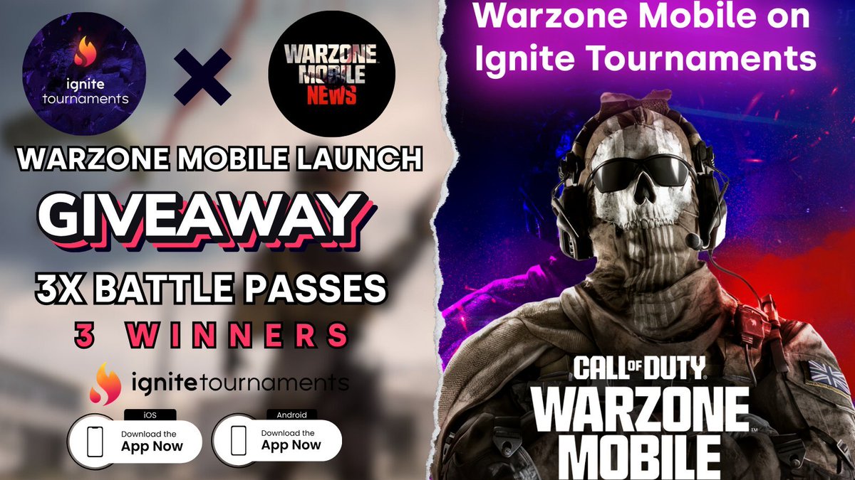 TheCassiniGames's tweet photo. GIVEAWAY: To celebrate the launch of Call of Duty®: Warzone™ Mobile, we are giving away 3x battle passes. 🎁

To participate:
✅ Follow @igniteyourgames 
✅ Retweet
✅ Download the Ignite Tournaments app (link below)

Good luck! ✨ https://t.co/DY4MxWNUYe