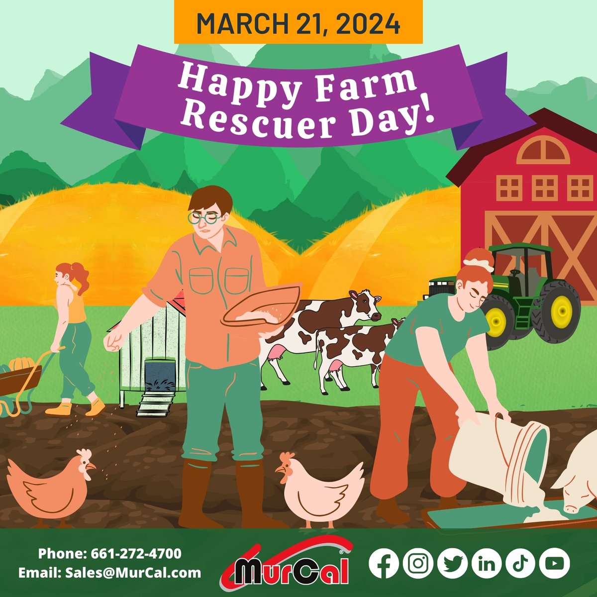Today we celebrate the helpers here at MurCal.com! 
Happy #NationalFarmRescuerDay 👨‍🌾 to every farm rescuer for their selfless service. When crisis strikes in the form of illness, injury or natural disaster, Farm Rescuers get the jobs done. We Salute You!

#farmrescue