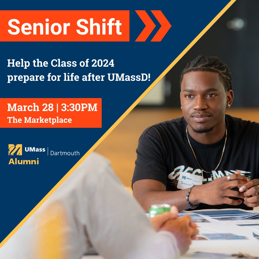 Current students need YOUR help! 👨‍🎓 With graduation two months away, #UMassD students are looking for advice from alumni who have been in their shoes before. Help the Class of 2024 make the shift from student to professional on 3/28! 💙💛 Register ➡️ brnw.ch/21wI5B7