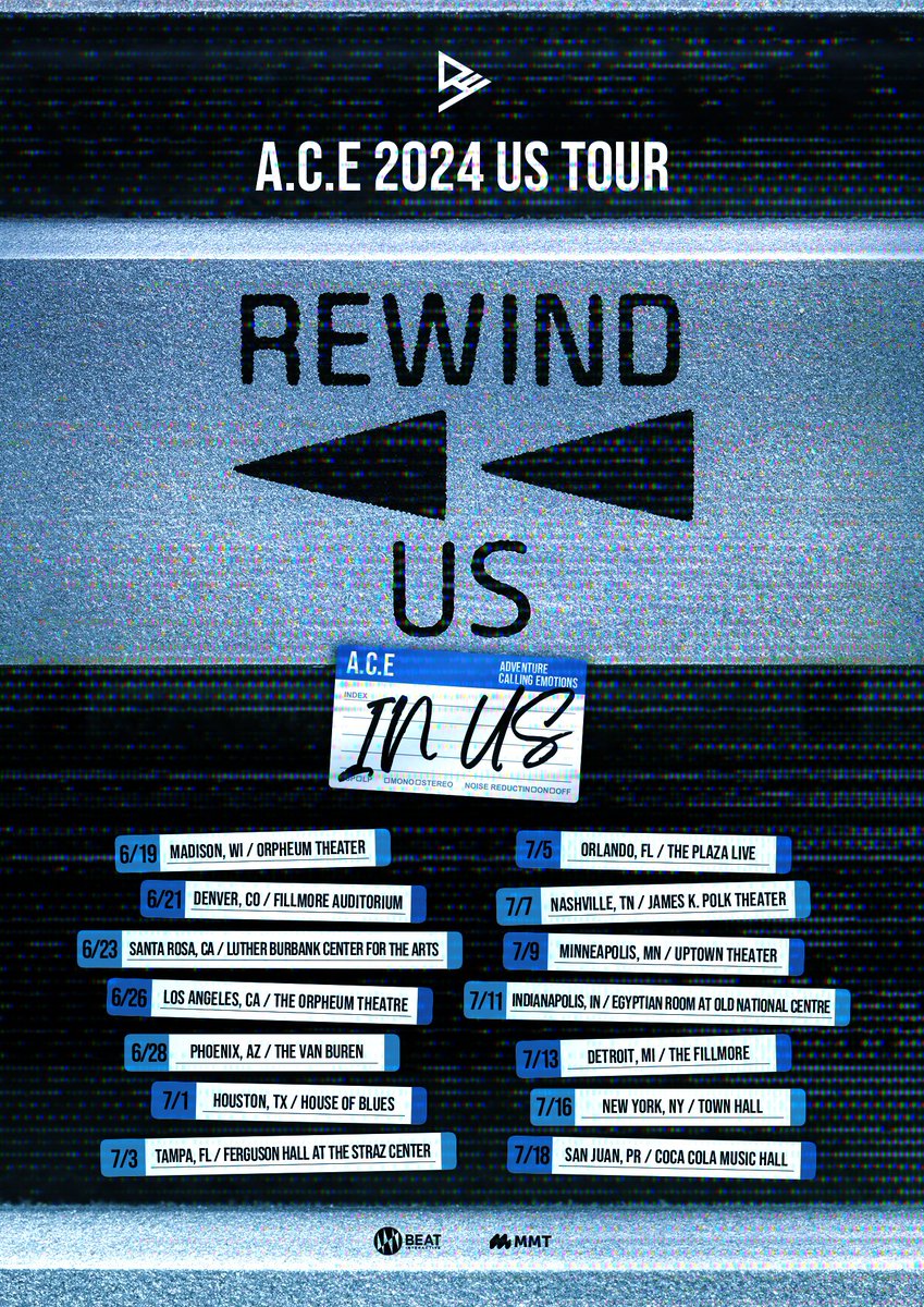 [📢Tickets OPEN]
A.C.E 2024 US Tour [REWIND_US]

🚨Tickets are now LIVE!
Ready to rock out with A.C.E once again?✨

TICKET INFO HERE⏬
mmt.fans/bwAU

#ACE_2024USTour_REWINDUS
#ACE_REWINDUS #FindMyCHOICE
#ACE #에이스