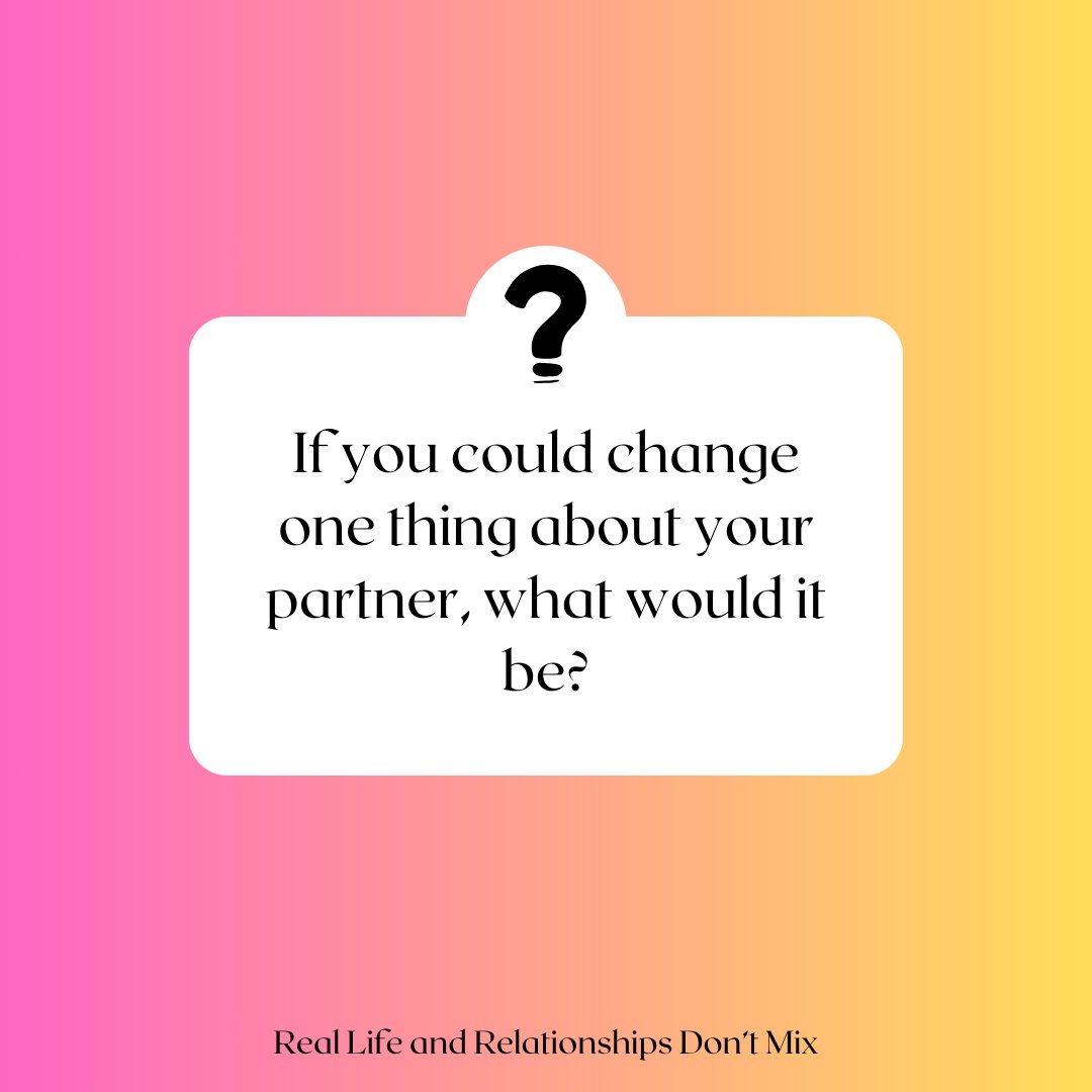 If you could change one thing about your partner what would it be?

Pre-order Real Life and Relationships: zurl.co/nT37

#reallifeandrelationshipsdontmix #relationships #selfdiscovery #journal #healing #healthyrelationships #love #relationshiptips #relationshiphelp