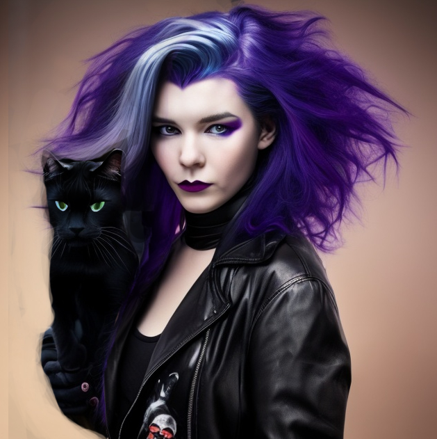 My woman in a leather jacket has a cat.

I struggled to get AI to apply cat. There are many hilarious attempts.