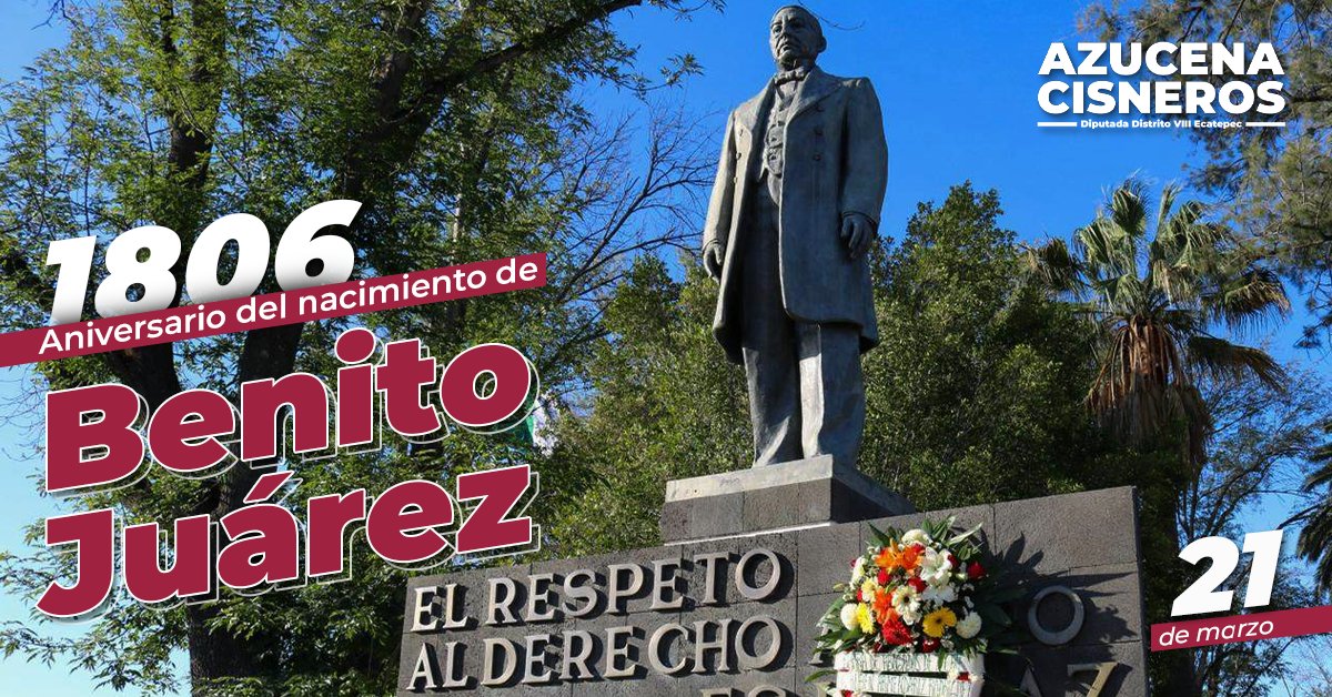 azucenacisneros's tweet photo. “El respeto al derecho ajeno es la paz”. Hoy se cumple el aniversario #218 del Natalicio de Benito Juárez, el “Benemérito de las Américas”. Hijo de padres indígenas, fue el líder del liberalismo, triunfó en la Guerra de Reforma y acabó con la intervención francesa. ¡Gracias a sus ideales y su valentía hoy gozamos de un país libre, soberano y respetado!

#AzucenaEsUnidad