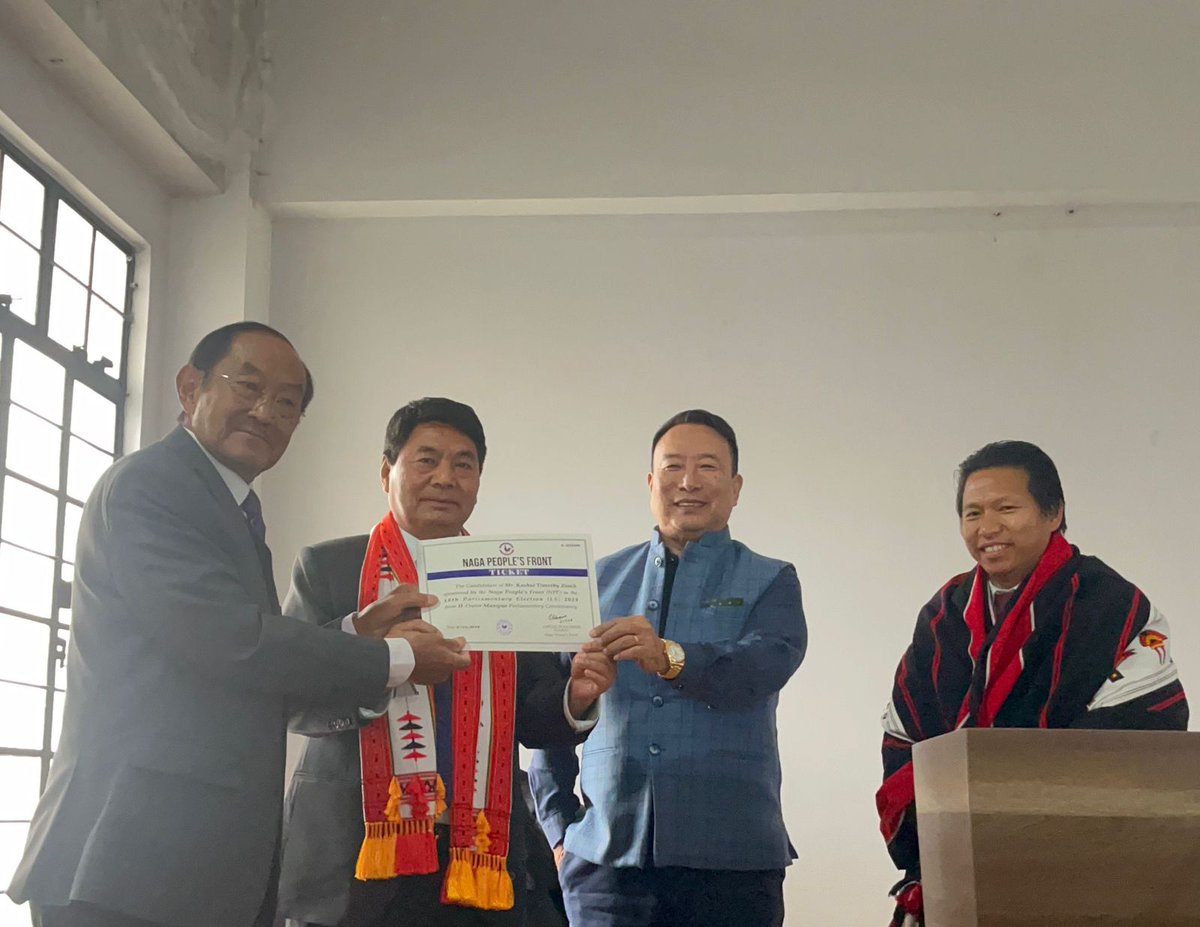 npf_fna's tweet photo. The NPF party rank and file while handing over the party ticket to Mr Kachui Timothy Zimik,II-Outer Manipur Parliamentary Constituency on 21st March 2024, the NPF Central Hall, Kohima.
While congratulating him the party also wished him the best in the upcoming Lok Sabha election. https://t.co/1Ccy2hI0Px