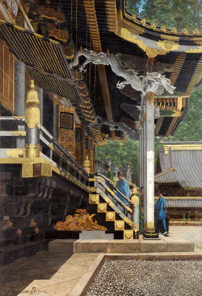 We're exploring Japanese art for today's #OnlineArtExchange in celebration of Edo Pop: Japanese Prints 1825 - 1895 opening at @WattsGallery. 🖼 Japanese Temple by Shonosuke Suzuki (active 1800s) 🏛 @VictoriaArtBath