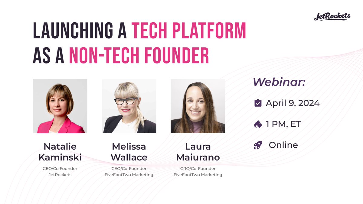 🚀 #NonTechFounders, ready to skyrocket your startup's success? Join us on April 9th at 1:00pm EST for an exclusive webinar with industry pros! Led by our CEO, and featuring experts from Fivefoottwo Marketing. Don't miss out! Register now: us02web.zoom.us/webinar/regist…