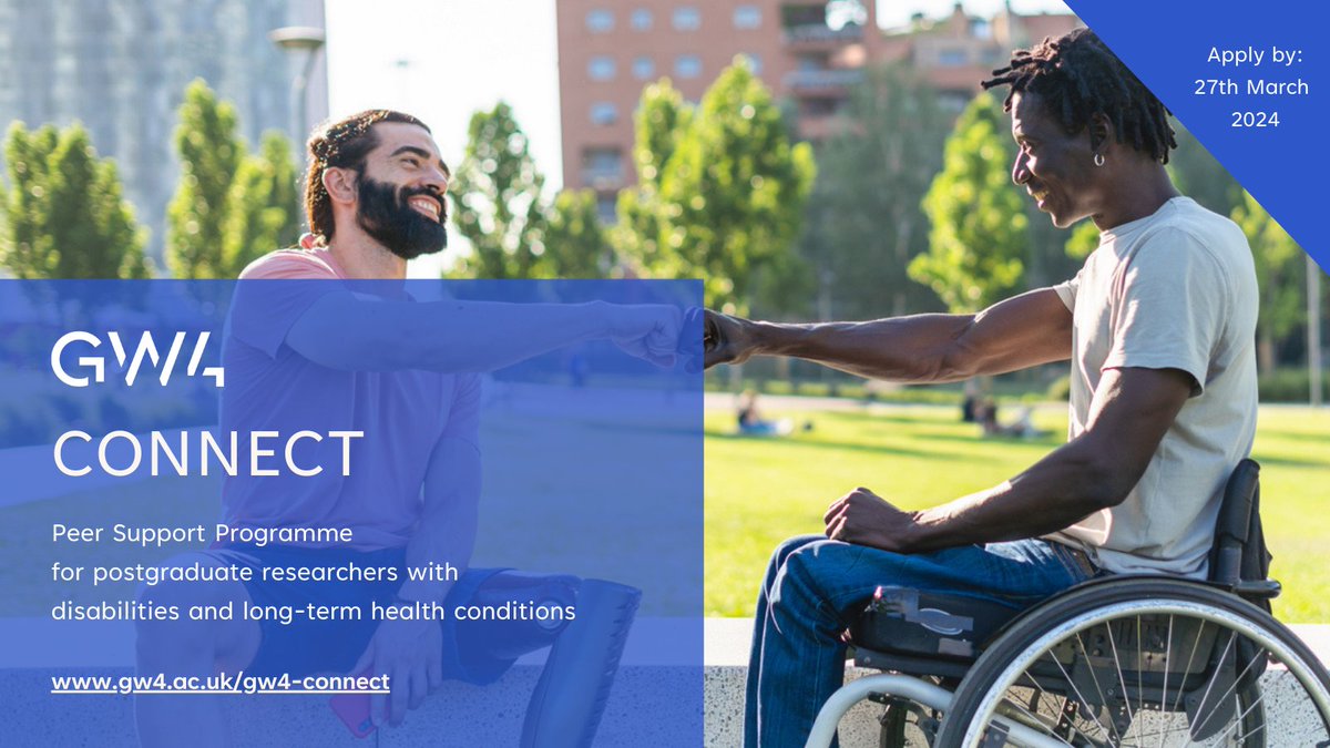 📢 ICYMI our #GW4Connect programme for #PGRs with disabilities and long-term health conditions is also open to PGRs with mental ill-health conditions, such as #anxiety, #stress and #depression. Still time to apply & you don't need a formal diagnosis: gw4.ac.uk/gw4-connect/