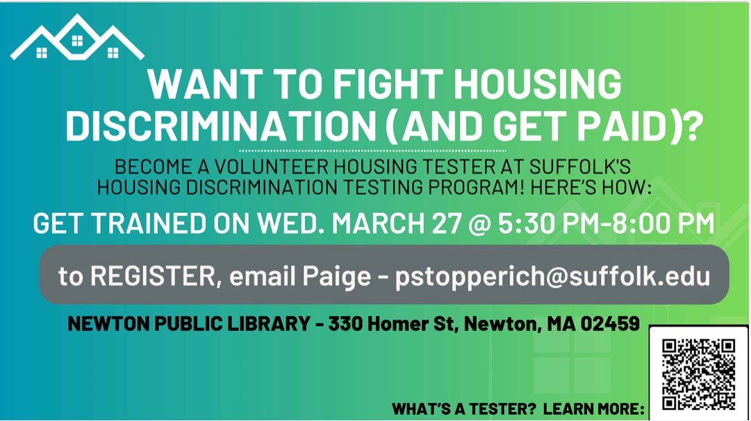 Is your neighborhood practicing fair housing? Get paid to protect your neighborhoods from housing discrimination. #FairHousing #Massachusetts