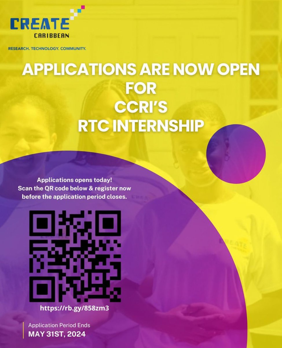 🌟 REMINDER: APPLICATIONS ARE NOW OPEN 🌟 Don't miss out on the chance to join CCRI's esteemed RTC Internship program! 🔗 Application Link: rb.gy/858zm3 Application Period Ends MAY 31ST, 2024 🚀 #InternshipOpportunity #CareerDevelopment #CCRI 🎓✨ #Createcaribbean