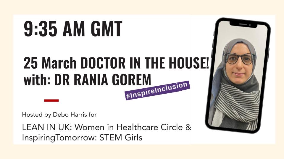 I'm hosting Lean In UK - Healthcare: 30 mins with Dr Rania Gorem. Make sure to attend it today. linkedin.com/events/leaninu…