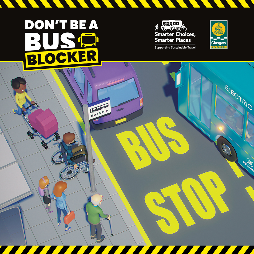 GlasgowCC's tweet photo. Parking at a bus stop, even for just a few minutes:
โ Inconveniences passengers
โ Makes it difficult to get on and off the bus
Be a considerate driver.
Donโt be a bus blocker!
More ๐ https://t.co/JN5vcwCHhC
(@Glasgow_Bus @SPTcorporate @PathsforAll) https://t.co/rfs4vpc1qU