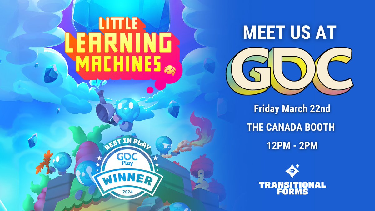 Calling all #GDC2024 attendees looking for the latest #innovations and breakthroughs in #gaming! Make sure to stop by the #CanadaBooth tomorrow and immerse yourself in the enchanting realm of #LittleLearningMachines from 12 PM to 2 PM 🤖🎮✨#GDC