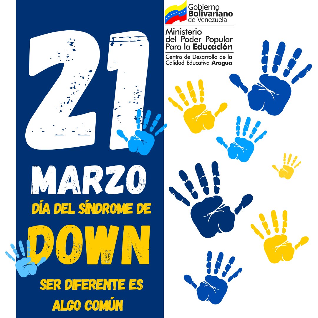 Tener síndrome de Down solo te hace una persona diferente, y ser diferente es algo común. Nos unimos a la campaña de sensibilización  y solidaridad con ellos. 
#UnidosHacíaLaGrandeza 
<a href="/NicolasMaduro/">Nicolás Maduro</a> 
<a href="/_LaAvanzadora/">Yelitze Santaella</a> 
<a href="/MPPEDUCACION/">MPPEDUCACION</a> 
<a href="/Soykarinacarpio/">Karina Carpio</a> 
<a href="/CDCEAragua/">CDCE ARAGUA</a>