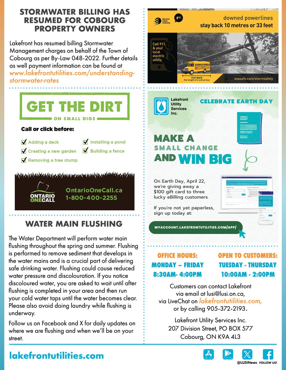 LUSINews's tweet image. Our Spring "Stay Connected" Newsletter is hot off the press! Stay informed about your water &amp;amp; electric services. lakefrontutilities.com/wp-content/upl…
#Cobourg #Colborne
