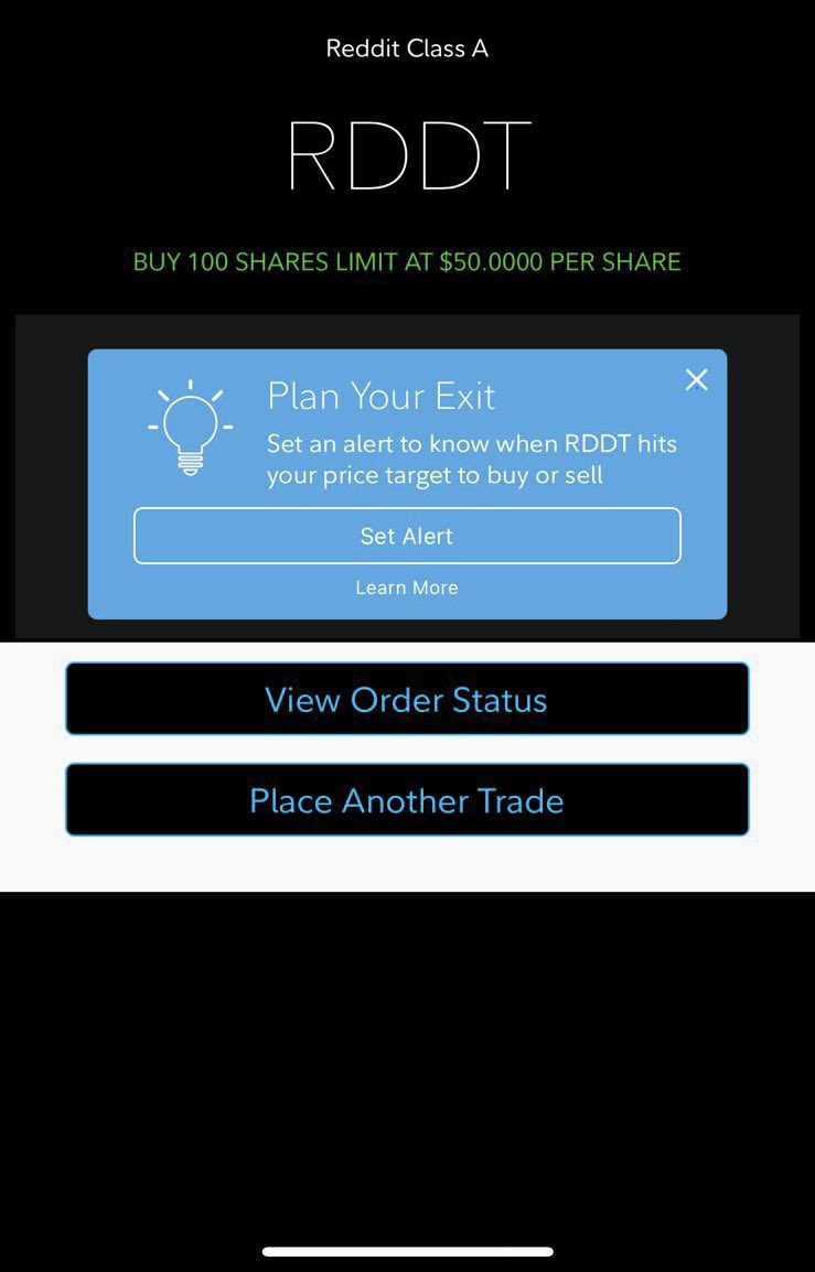 Never mind. Placed order thru <a href="/Fidelity/">Fidelity Investments</a> instead for $RDDT #IPO. BTO LMT $50