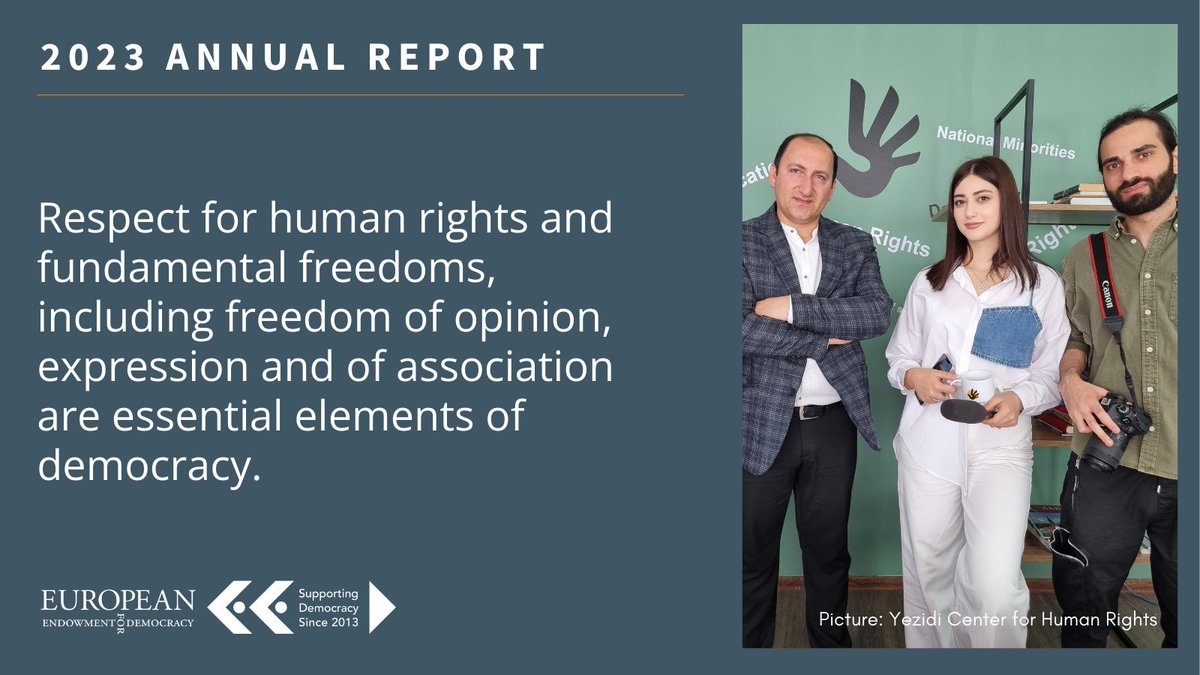 Respect for human rights and fundamental freedoms, including freedom of opinion, expression and association are essential elements of democracy. Read about our partners @7amleh @yezidirights protecting and advocating for human rights in our Annual Report bit.ly/3Vr2pXU