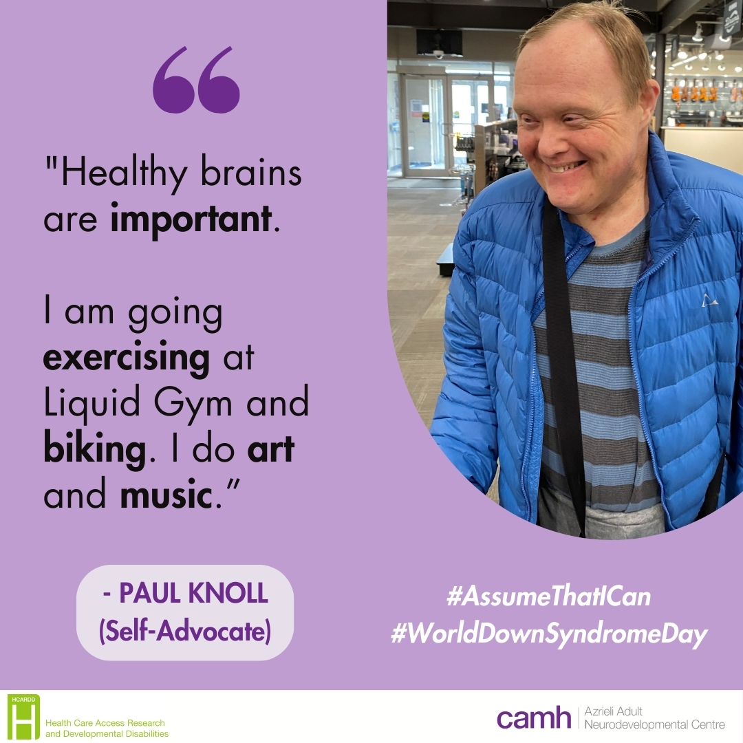 Today, on #WorldDownSyndromeDay, our Brain Health-IDD team member Paul, reminds us of the importance of keeping your brain active in different ways to maintain brain health. #AssumeThatICan 💙💛