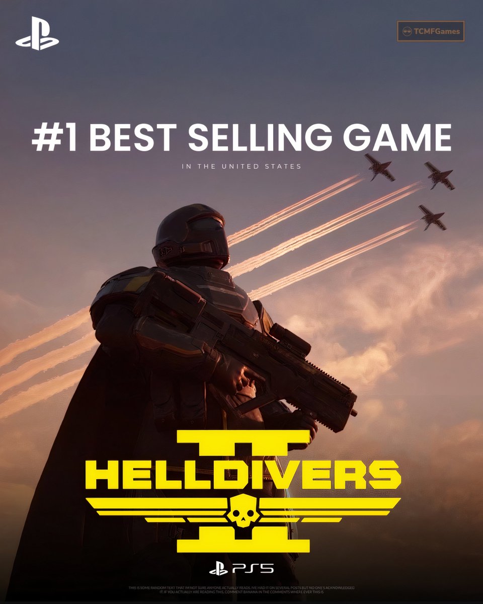 TCMF2's tweet photo. Helldivers 2 is the number 1 selling game in the US 👀🔥🔥🔥
⠀ ⠀ ⠀ ⠀ ⠀ ⠀ ⠀ ⠀ ⠀ ⠀  ⠀ ⠀ ⠀ ⠀ ⠀ ⠀ ⠀ ⠀ ⠀ ⠀  
It also is the 7th highest revenue earner for a launch month in PlayStation history 
⠀ ⠀ ⠀ ⠀ ⠀ ⠀ ⠀ ⠀ ⠀ ⠀  ⠀ ⠀ ⠀ ⠀ ⠀ ⠀ ⠀ ⠀ ⠀ ⠀  
This comes from Matt Piscatella of NDP 

- PS5 | PS5Themes | Playstation