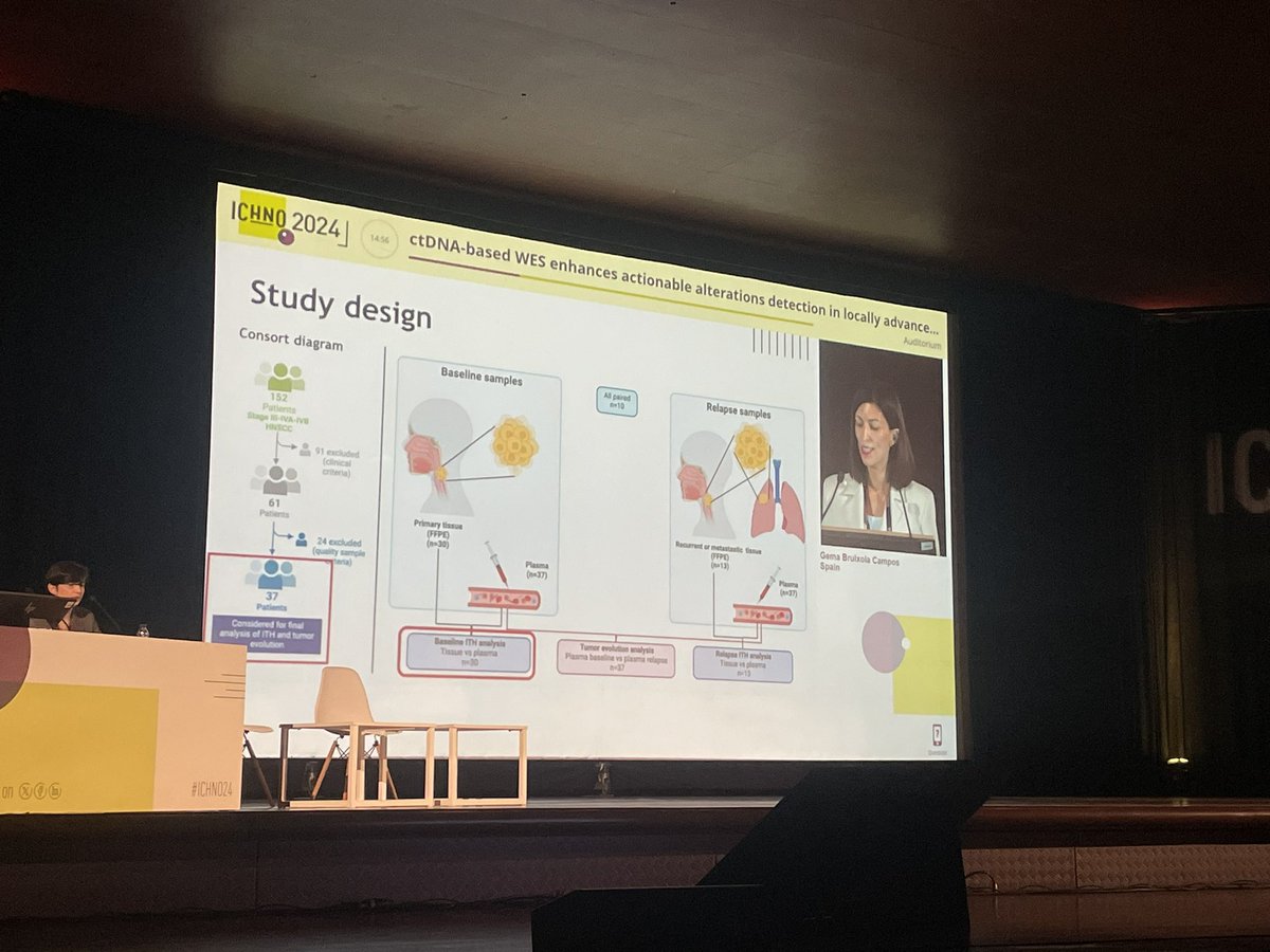 Great work and better delivery by @BruixolaGema at #ichno2024 @myESMO: WES in tumor VS plasma in LAHNSCC before CRT and at relapse show low concordance but reveals significant % of potentially actionable mutations