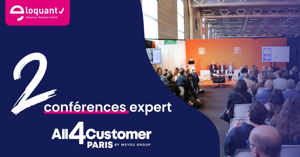 📢 Eloquant vous propose 2 conférences expert sur le Salon All4Customer Paris

Découvrez-les et inscrivez-vous vite 👉 bit.ly/a4c2024

#conferences #ia #intelligenceartificielle #centredecontact #serviceclient