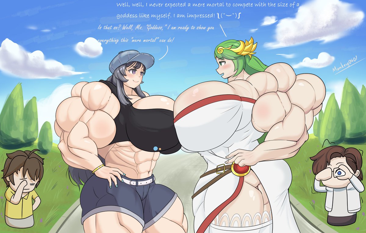 704Monkey's tweet photo. The faithful meeting of two muscle-bound waifus~ 
Comm for @Swadluna &amp; @KojakReal https://t.co/wX42hSeswj