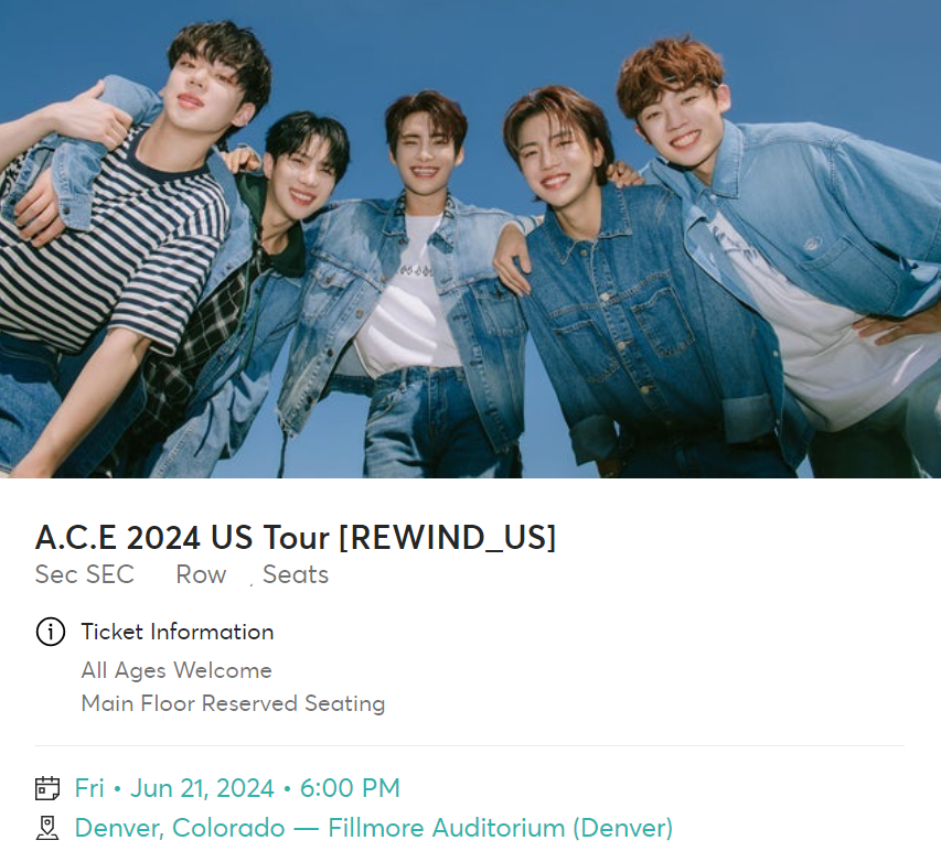 Got my ticketssssssss 😭😭😭

Made plans last night with my first kpop friend of 3 and a half years. So we're going to meet for the first time and see A.C.E together 🥹
#ACE_2024USTour_REWINDUS #ACE_REWINDUS 
#FindMyCHOICE #에이스 #ACE @official_ACE7