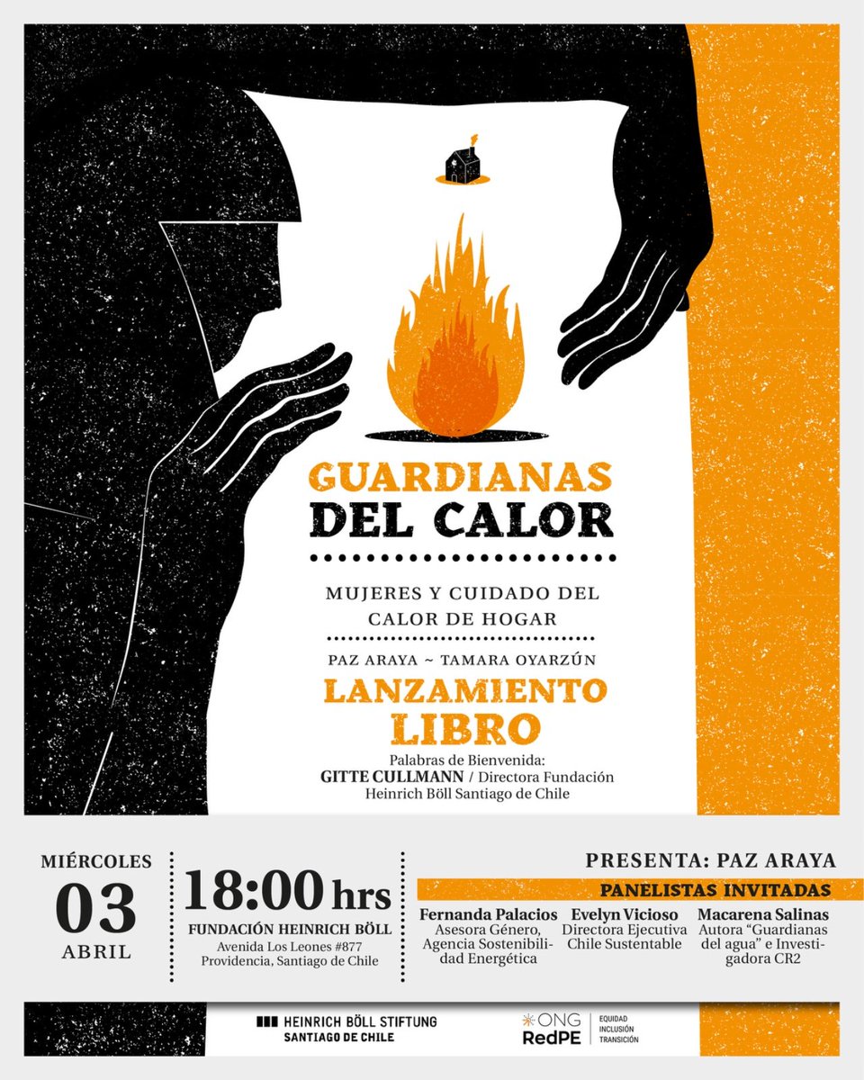ChileHbs's tweet photo. 📙Próximo miércoles 3 de abril les invitamos al lanzamiento del libro "Guardianas del Calor: Mujeres y cuidado del calor de hogar" 🔥 
Les esperamos!
⏰️ 18.00 hrs
📌Avenida Los Leones 877, Providencia https://t.co/MnaDlDfd23
