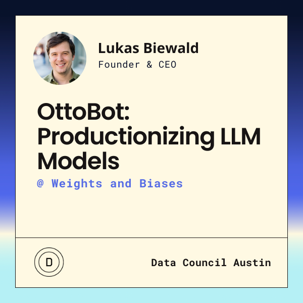 Can’t wait for @l2k of @Weights_Biases keynote at @DataCouncilAI 'OttoBot: Productionizing LLM Models.” Discover the secrets behind successful LLM deployment from the brains powering the biggest names in AI! 🚀 #DataCouncil24