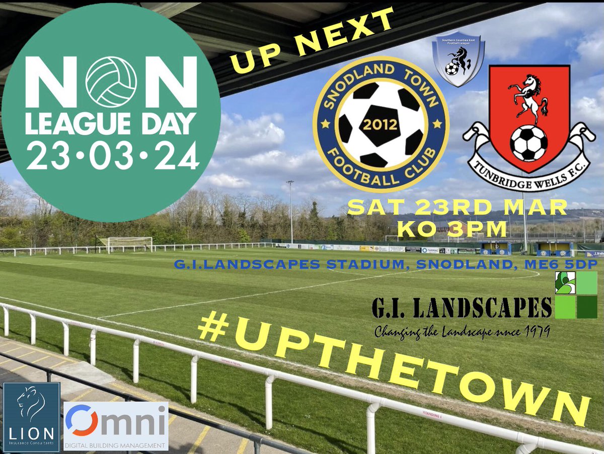 Snodland Town FC (@snodlandtownfc) on Twitter photo UP NEXT ⚽️
Join us this coming Saturday when we entertain <a href="/Tun_Wells_FC/">Tunbridge Wells FC</a> on NON LEAGUE DAY at the <a href="/gilandscapes/">G.I. Landscapes</a> Stadium. A very entertaining <a href="/SCEFLeague/">Presence & Co. SCEFL League</a> game in prospect.
KO 3PM GATES OPEN 1.30PM
Let’s see all you supporting townies there.
#UPTHETOWN 💛💙 UP NEXT ⚽️
Join us this coming Saturday when we entertain <a href="/Tun_Wells_FC/">Tunbridge Wells FC</a> on NON LEAGUE DAY at the <a href="/gilandscapes/">G.I. Landscapes</a> Stadium. A very entertaining <a href="/SCEFLeague/">Presence & Co. SCEFL League</a> game in prospect.
KO 3PM GATES OPEN 1.30PM
Let’s see all you supporting townies there.
#UPTHETOWN 💛💙