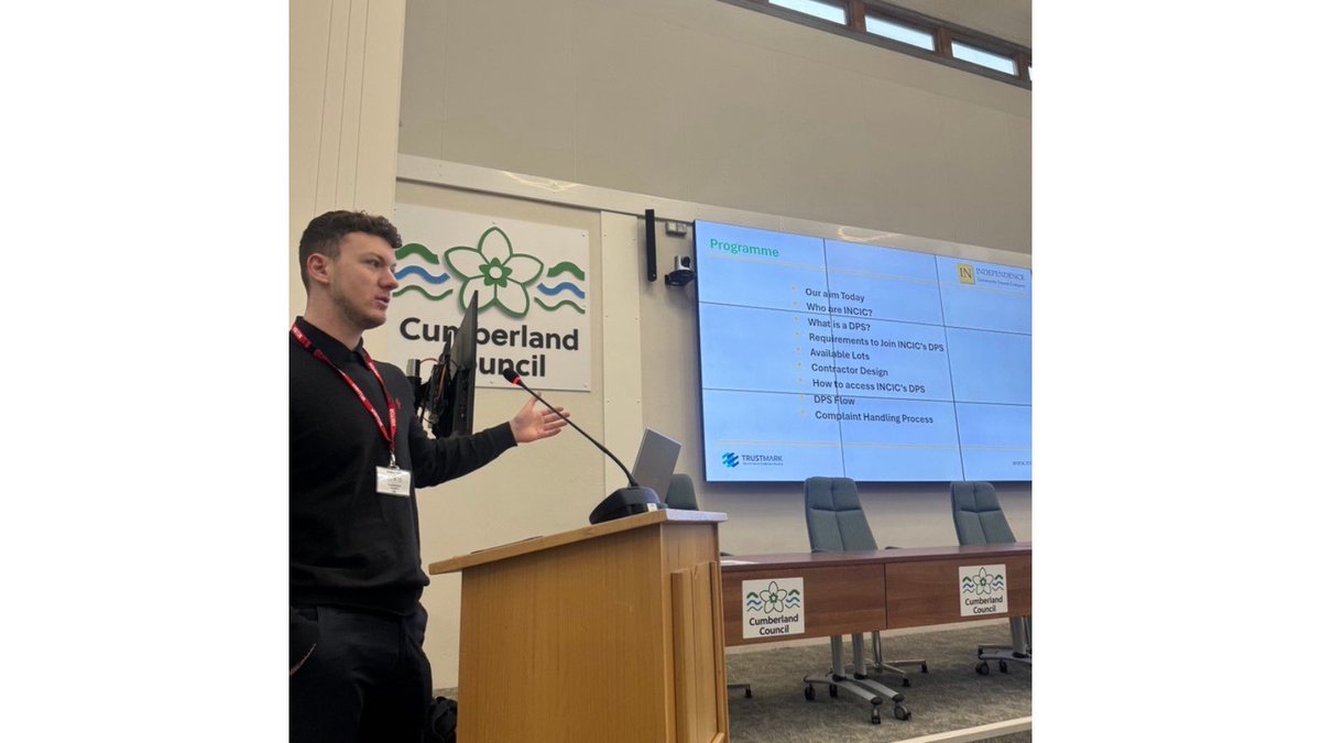 Independencecic's tweet photo. The team at INCIC was at in an event in Cumberland today to introduce the DPS (Dynamic Purchasing System) and to also to explain @trustmarkuk  to local contractors. Just a little snipped of our day here for you, this is Laura and Henry from INCIC presenting. https://t.co/PLxF7qajLu