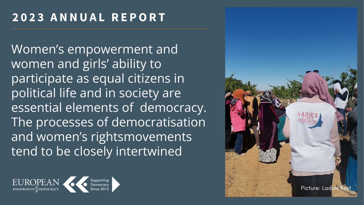 Women’s empowerment and ability to participate as equal citizens in political life and in society are essential elements of democracy. In our 2023 Annual Report, we include the stories of our partners working on gender equality @qika and Ladies First: bit.ly/3Vr2pXU