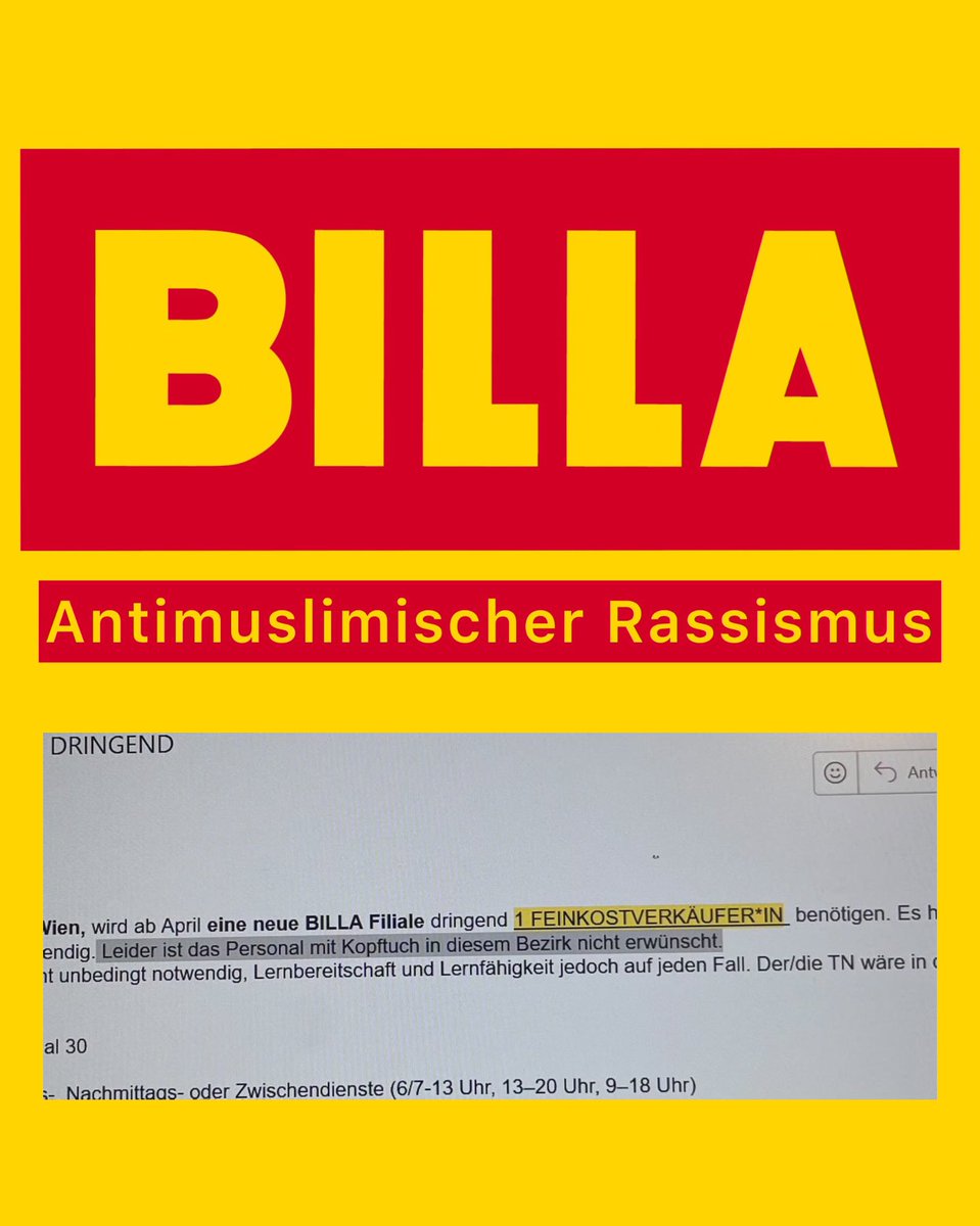 #nichtmituns genau am internationalen Tag gegen Rassismus! Was für ein Zufall! Die Vielfalt die uns Billa immer öffentlich verkauft , scheint nichts anderes zu sein, als leere Werbeslogans, zumindest in einer Billa-Corso Filiale in Döbling, gilt genau diese Vielfalt nicht für…