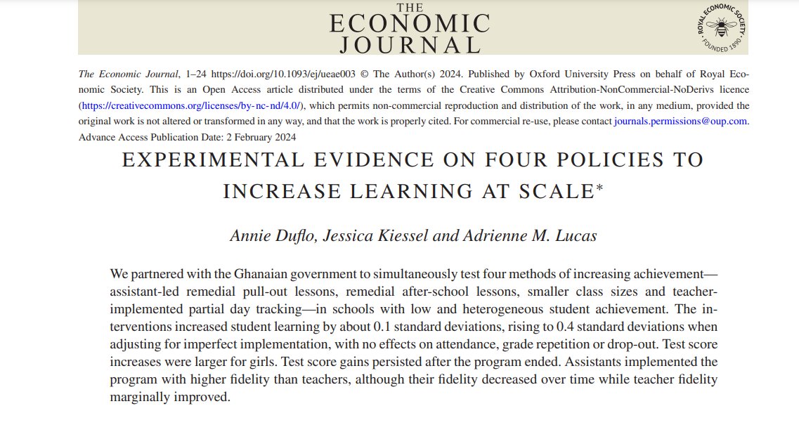 David Evans (@daveevansphd) on Twitter photo I've been sharing earlier versions of this study for years. I'm happy to see it out in a great journal!
academic.oup.com/ej/advance-art…
by <a href="/duflo_annie/">Annie Duflo</a>, Kiessel, & <a href="/ProfALucas/">Adrienne Lucas</a> I've been sharing earlier versions of this study for years. I'm happy to see it out in a great journal!
academic.oup.com/ej/advance-art…
by <a href="/duflo_annie/">Annie Duflo</a>, Kiessel, & <a href="/ProfALucas/">Adrienne Lucas</a>
