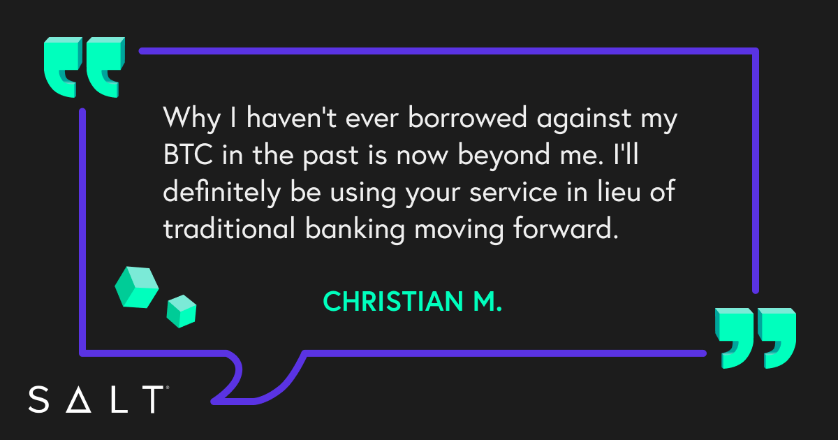 🌟 Excited to share a success story from our valued customer at SALT Lending! 🎢 Meet Christian, a satisfied client who's reaping the benefits of SALT Lending’s crypto-backed loans: 🗣️ “Why I haven’t ever borrowed against my BTC in the past is now beyond me. I’ll definitely be…