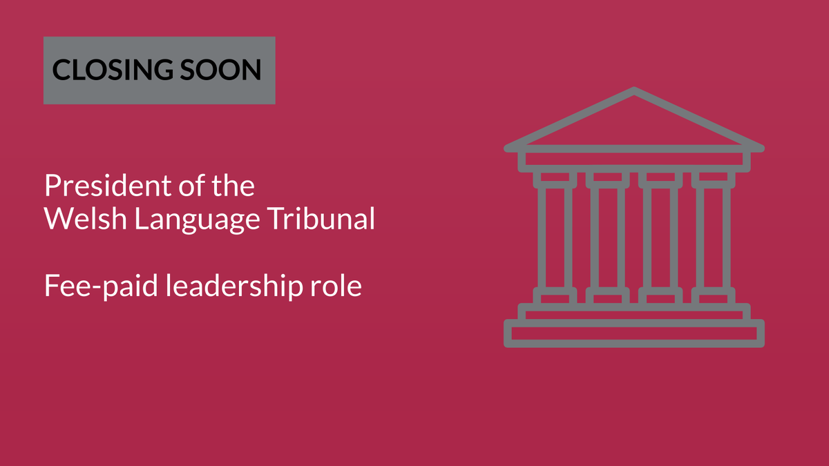 🚨📢CLOSING SOON on 27 March at 1pm: President of the Welsh Language Tribunal. ➡️Find out more and apply here: 👇apply.judicialappointments.digital/vacancy/G0SvfV…