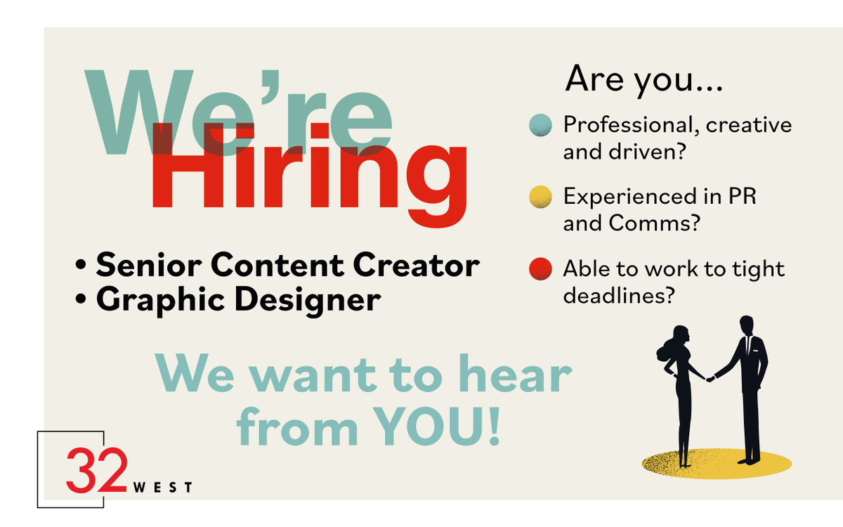 Join Our Team at 32West! ✨
We're on the lookout for two exceptional individuals to join our dynamic team.
Check out the full job descriptions and apply via our careers page: 32west.co.uk/careers/
We look forward to hearing from you!💫 #Hiring #ContentCreator #GraphicDesigner