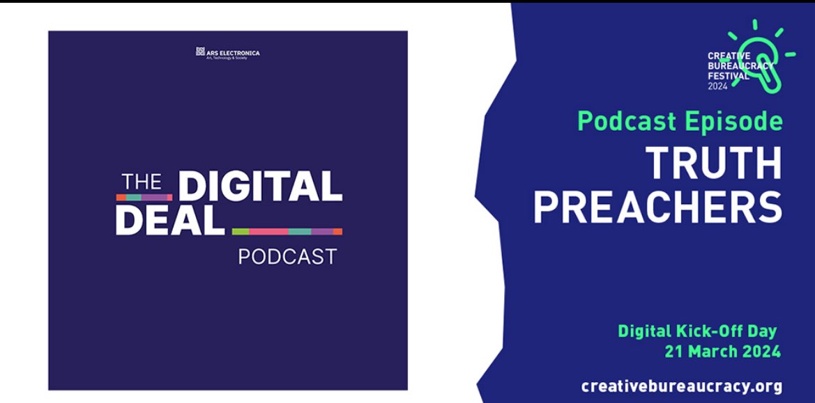 Ars Electronica (@arselectronica) on Twitter photo The third episode of the #DigitalDealPodcast is out, also featured in the online programme of <a href="/CreatBureauFest/">Creative Bureaucracy Festival</a>. Tune in for a chat about dis/misinformation with <a href="/ScheidlerFabian/">Fabian Scheidler</a>, <a href="/minipetite/">Marta Peirano</a> and <a href="/wiczipedia/">Jina Nankowicz</a>
#creativeeurope #eudigitaldeal #cbf24 The third episode of the #DigitalDealPodcast is out, also featured in the online programme of <a href="/CreatBureauFest/">Creative Bureaucracy Festival</a>. Tune in for a chat about dis/misinformation with <a href="/ScheidlerFabian/">Fabian Scheidler</a>, <a href="/minipetite/">Marta Peirano</a> and <a href="/wiczipedia/">Jina Nankowicz</a>
#creativeeurope #eudigitaldeal #cbf24