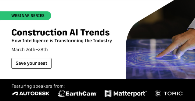 Join us for a webinar series on #AI in construction 🏗. Learn about current trends, real-world applications, and AI in action. Tune in on March 26-28! construction.autodesk.com/webinars/const… autode.sk/4ainAiU