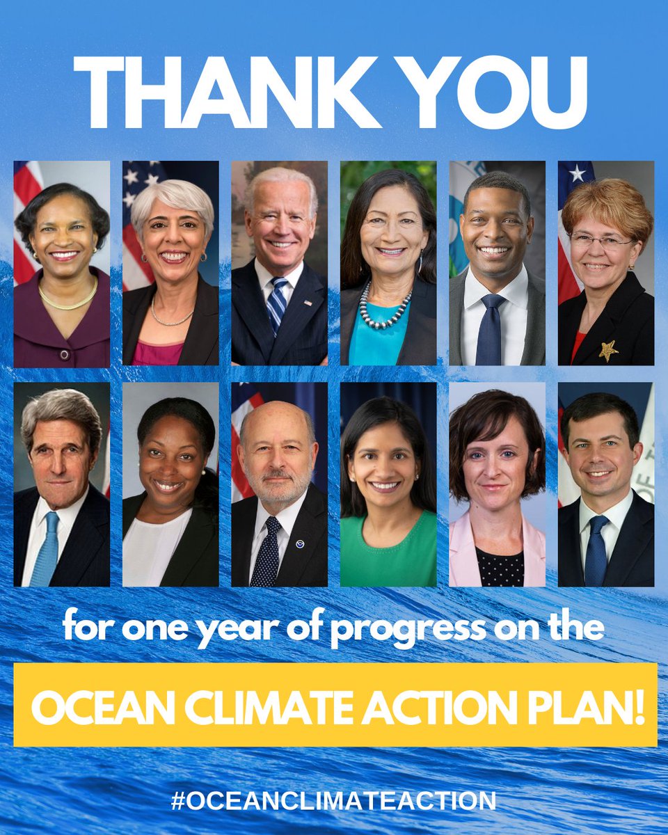 Thank you to @POTUS & this Administration for one year of the Ocean Climate Action Plan!

From coast to coast, we are seeing the benefits that the ocean can provide, from environmental justice to coastal protection & more! Here’s to more #OceanClimateAction! 🌊