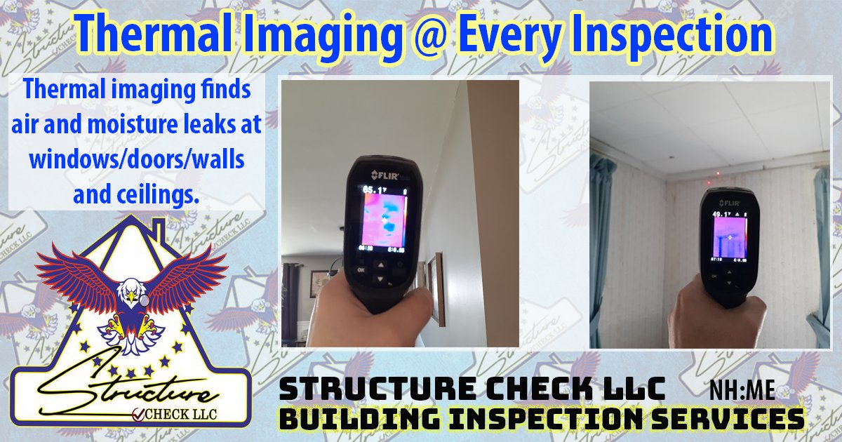 CheckStructure's tweet image. Benefits of thermal imaging at a home inspection or during any building evaluation/service. #nhrealtors #homebuyers #propertymanagers #riskassessment

structurechecknh.com/home-inspectio…

@everyone, @SBRealtorsNH @nhrealtors