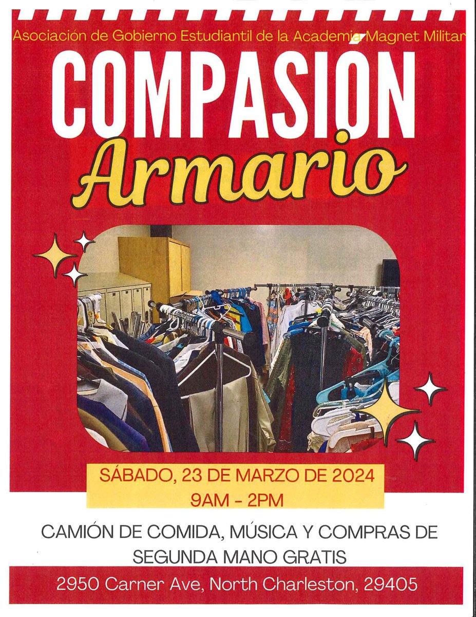 The MMA Compassion Closet is open this Saturday, March 23rd from 9:00am - 2:00pm. This event, sponsored by the MMA Student Government Association, is open to everyone. There will be food trucks, music, and free thrifting. Please spread the word and come shop! #LeadCCSD